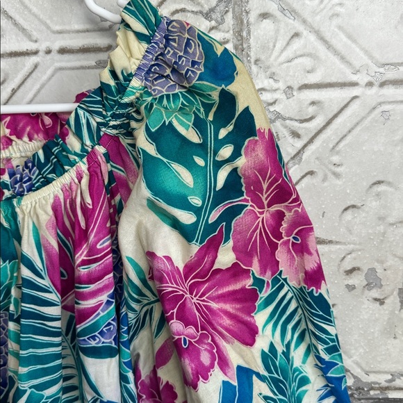 Vintage Hilo Hattie off shoulder  Hawaii Pink and Teal Floral Dress - Picture 6 of 9
